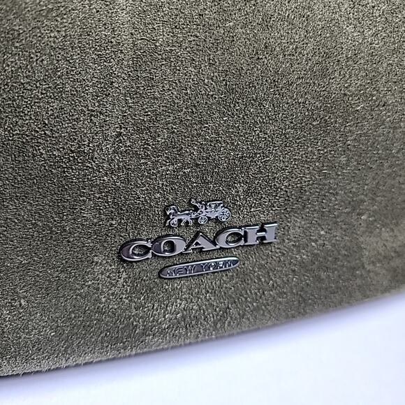NWT COACH Hadley SUEDE Army Green Olive/ Gunmetal Leather Turnlock Tote Shoulder - Picture 6 of 6